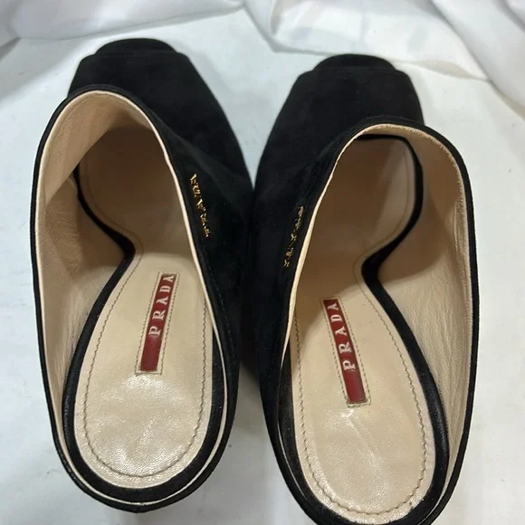 Prada  Authentic black Calzature Donna Camoscio Suede Mule/Slides wedge shoes - Picture 9 of 9